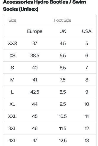 Orca Neoprene Boots 0 Size Chart